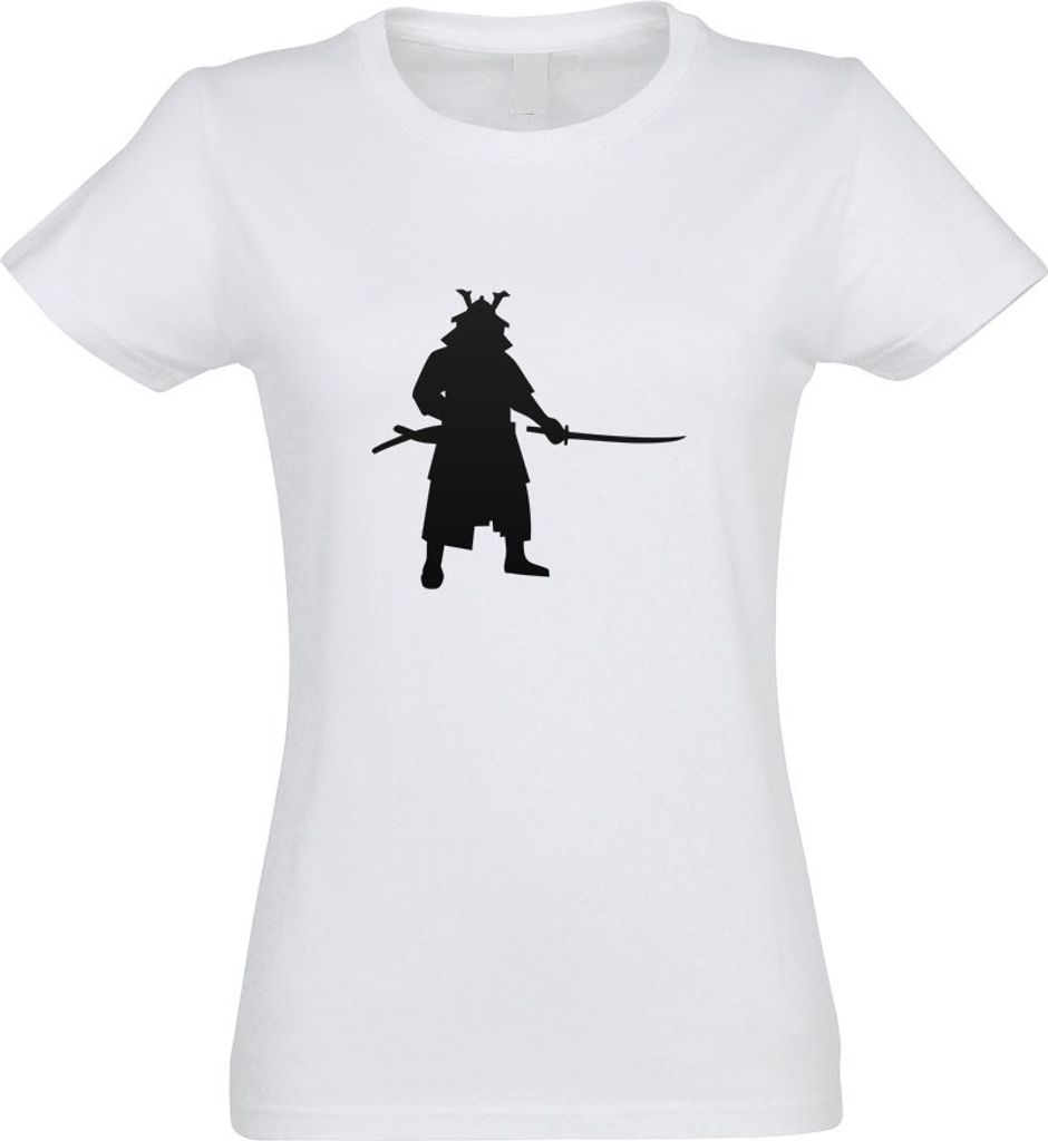 Kiwistar - T-Shirt tailliert - Damen - Weiss - Samurai Bushi Kämpfer - mit Motiv Bedruckt - Funshirt Design - Sport - Freizeit - Damen - XL