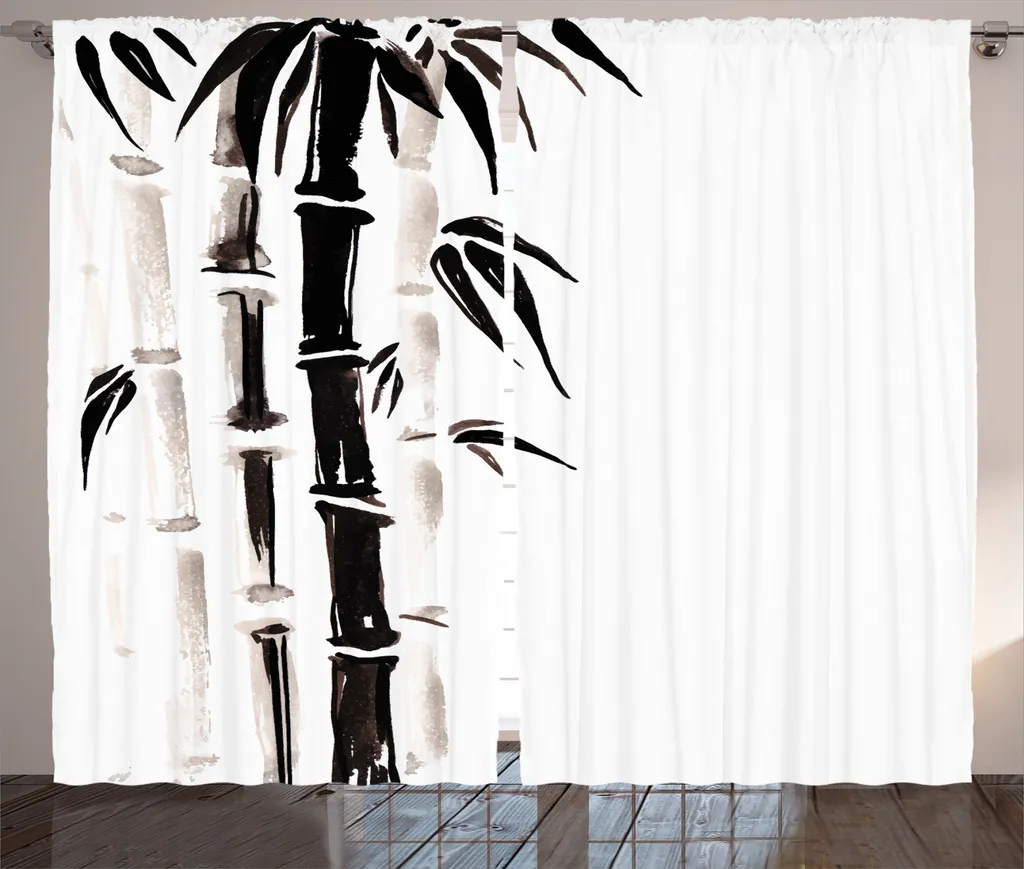 Rideau Imprimé Bambou Noir et Crème en Tissu Durable 280 x 225 cm XXL
