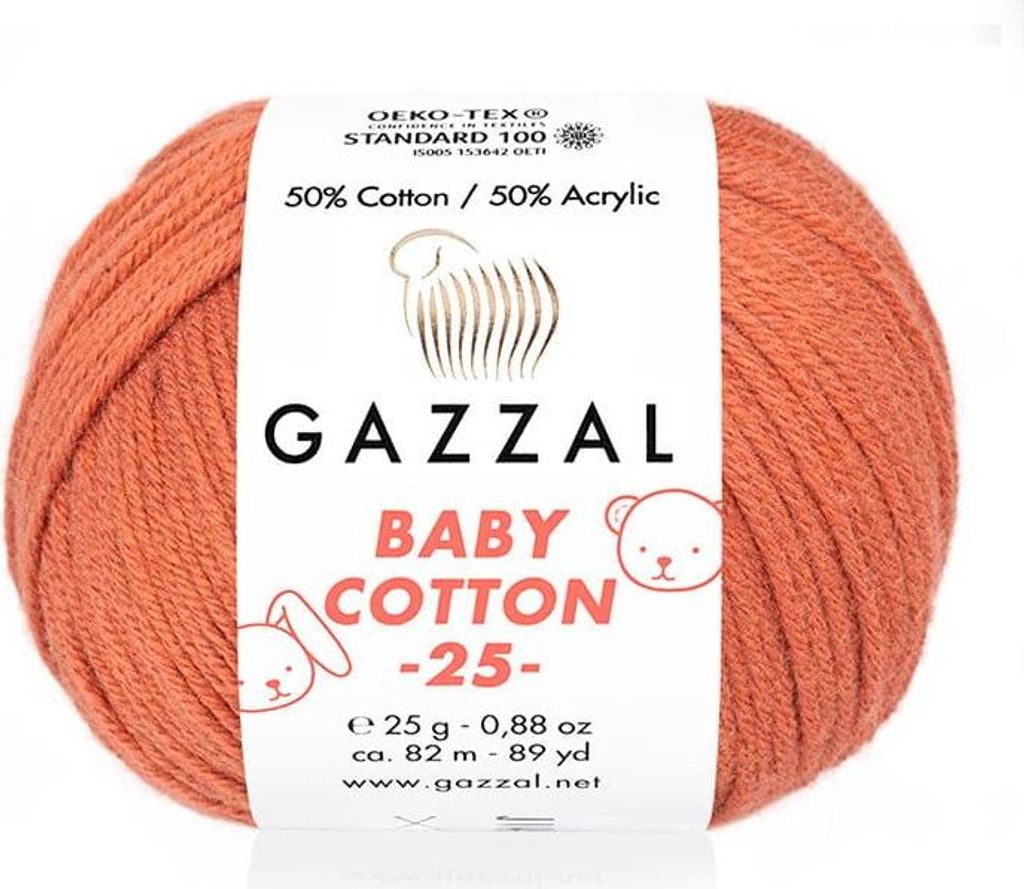 Gazzal Baby Baumwolle, Weiche und langlebige Kinderwolle, Kupferfarbe, 25g