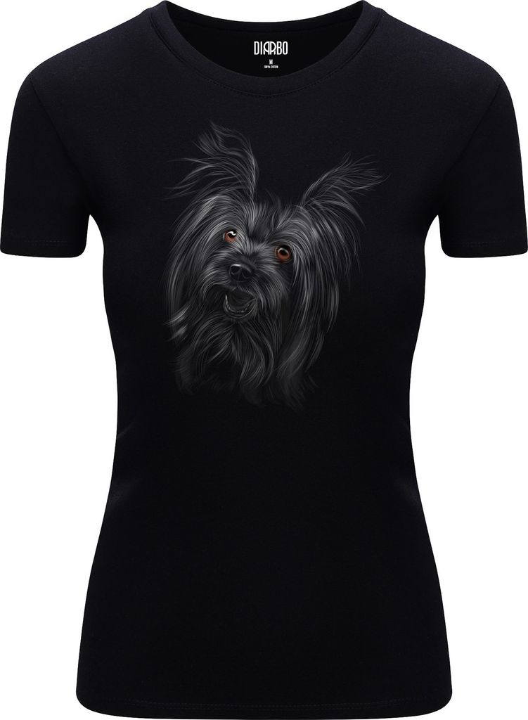 Diarbo Damen T-Shirt mit Tierliebhaber Druck Yorkshire Kopf Schwarz Gr.S
