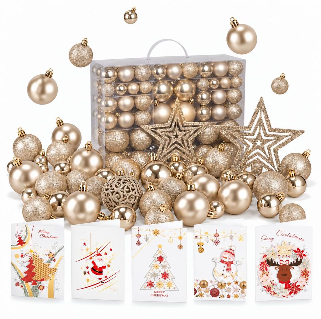 Weihnachtskugeln Set ONBEST Champagner 128-teilig – Produktbild 