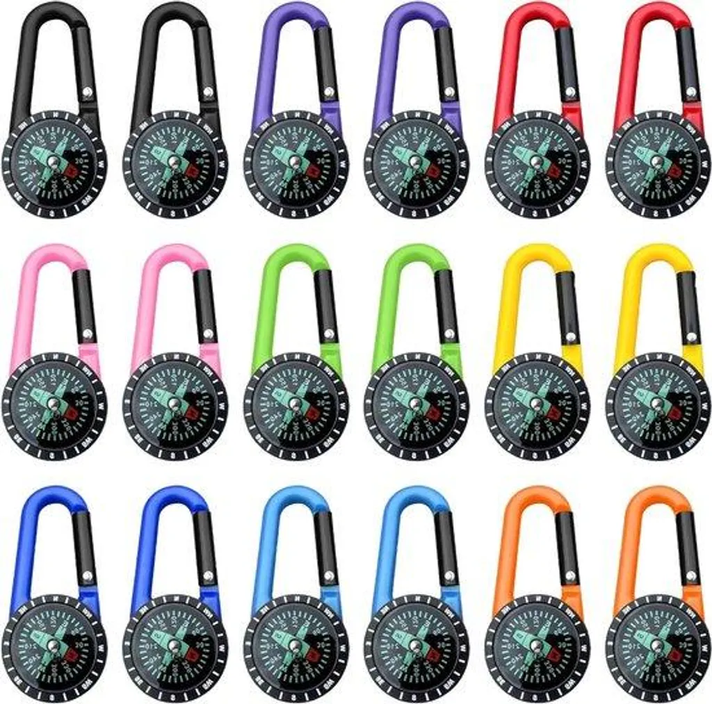 Porte-clés boussole enfant avec mini-mousqueton lot de 18 pièces