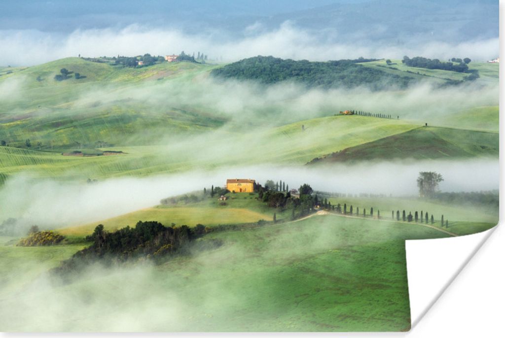 MuchoWow Poster Berg - Nebel - Landschaft - Toskana 120x80 cm - Bilder