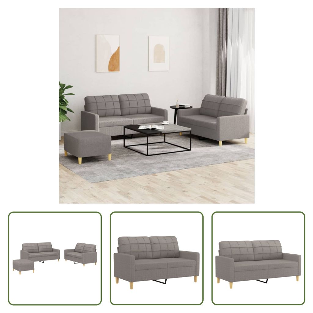 The Living Store 3-tlg. Sofagarnitur mit Kissen Taupe Stoff