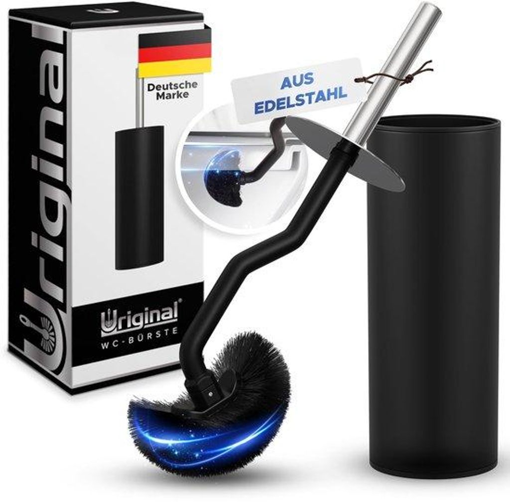 RVS Toiletborstel mit Schleifrand - Toiletborstel/WC-Borstel für gründliche Reinigung - Schwarz/Silber - Hartes RVS-Modell mit Lotus-Effekt