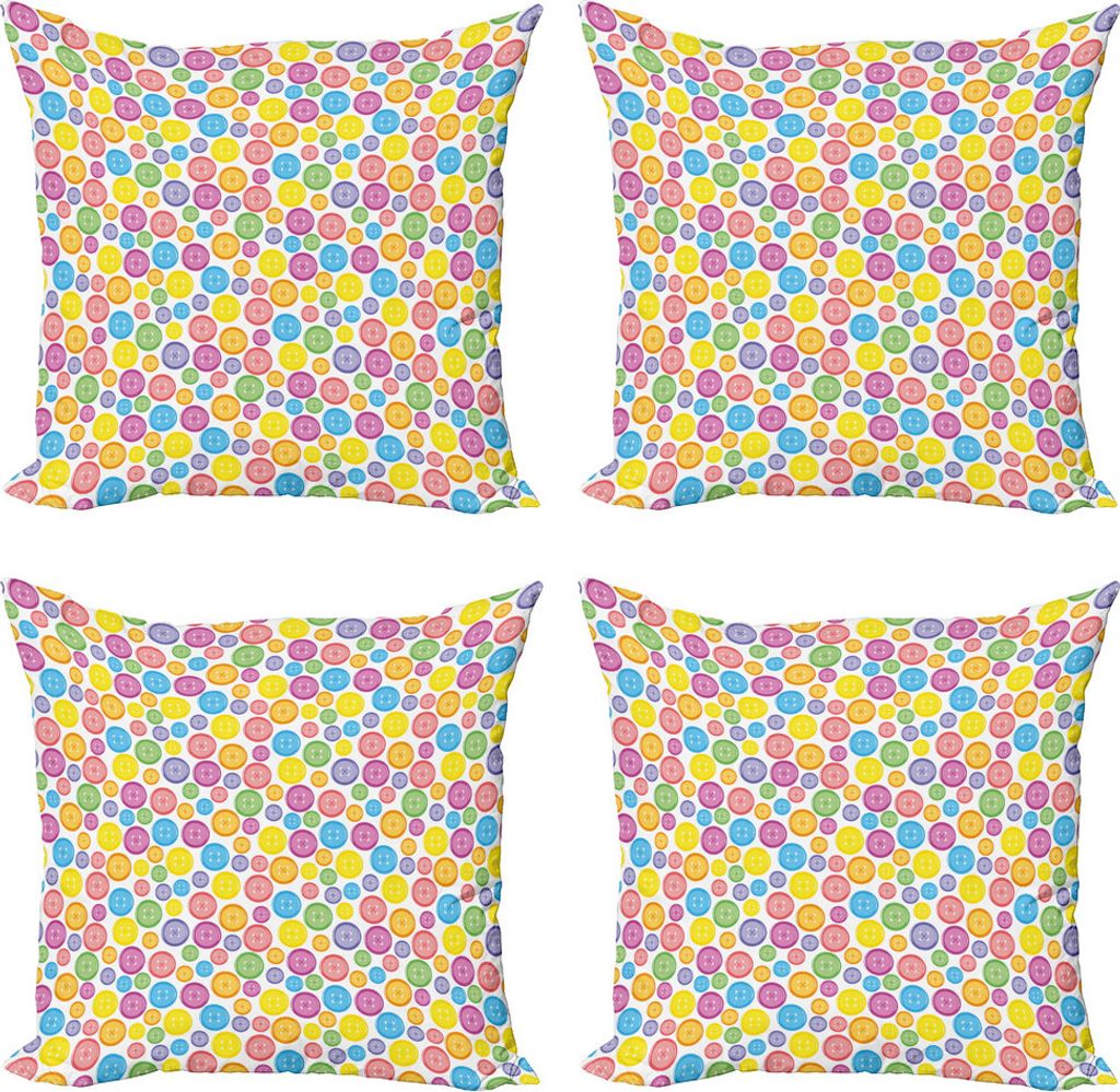 ABAKUHAUS Modern Kissenbezug Set (4 Stück), Circular Buttons, Moderner Doppelseitiger Digitaldruck, 50 cm x 50 cm, Mehrfarbig