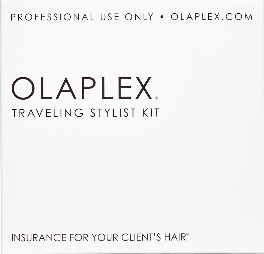 The image shows the packaging for an Olaplex Traveling Stylist Kit.