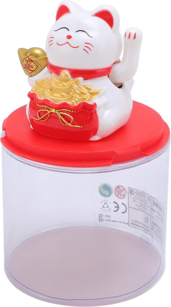 Feng Shui Lucky Cat Solar Powered Waving Maneki Neko Decoration Lucky Cat Statue for Home Shop Car Interior White