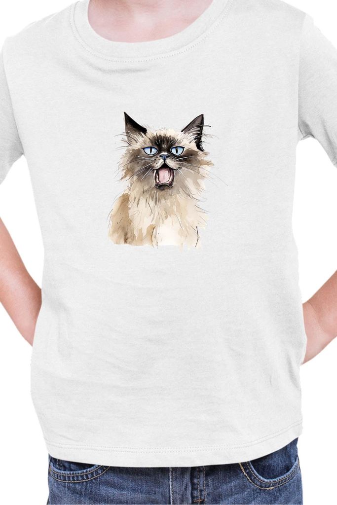 Kinder T-Shirt Funny Cats Breeds Birman Cat 013, 12-13 Jahr - 152 / Weiß