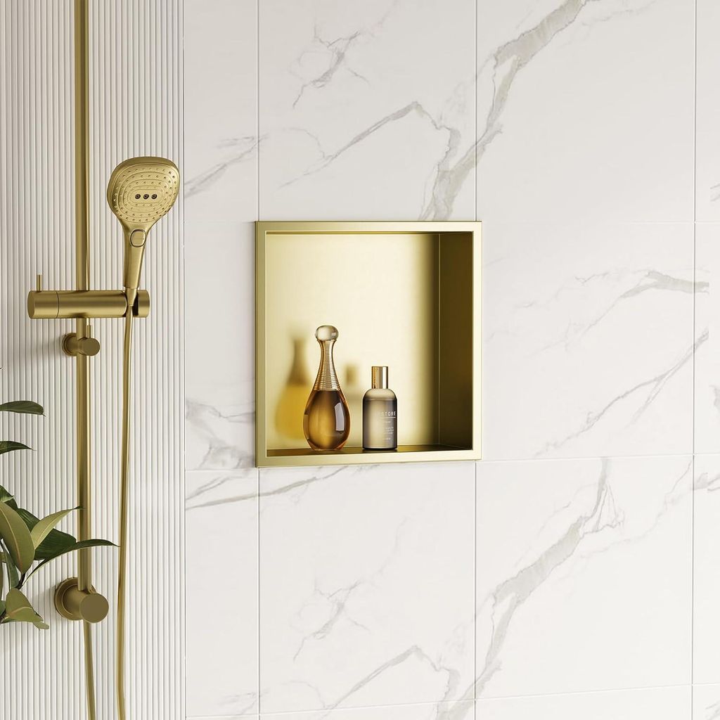 Wandnis Dusche Edelstahl - Aufbewahrung für Badezimmer - 30 x 30cm - Gold