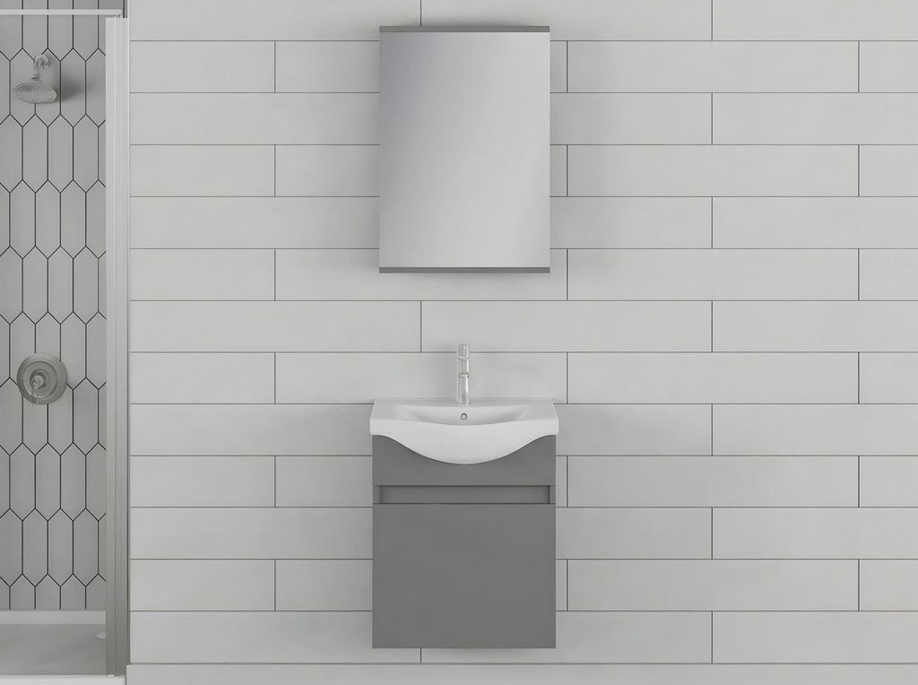 Skye Decor, Hochwertiges Badezimmermöbelset (2 Teile), Mattgrau | 100% PVC-beschichtete Spanplatte, 100% Keramikwaschbecken | Wandmontierbar, mode...