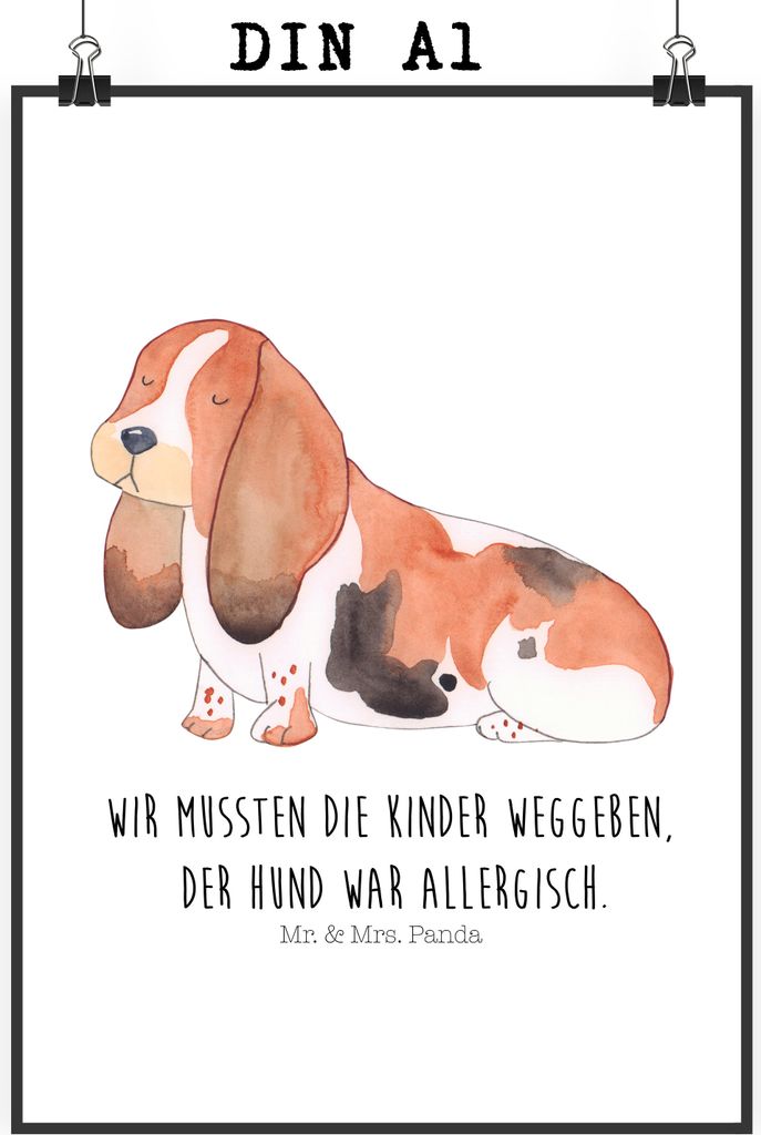 Mr. & Mrs. Panda Bild Hund Basset Hound DIN A1 - Weiß - Produktbild 