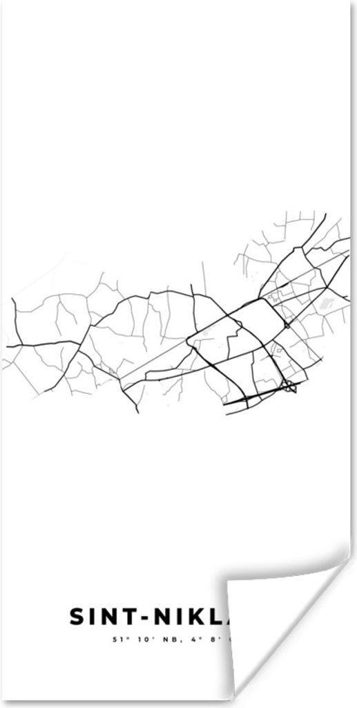 MuchoWow Poster Karte - Stadtplan - Sint Niklaas - Belgien - Schwarz und weiß 20x40 cm - Plakat - Foto