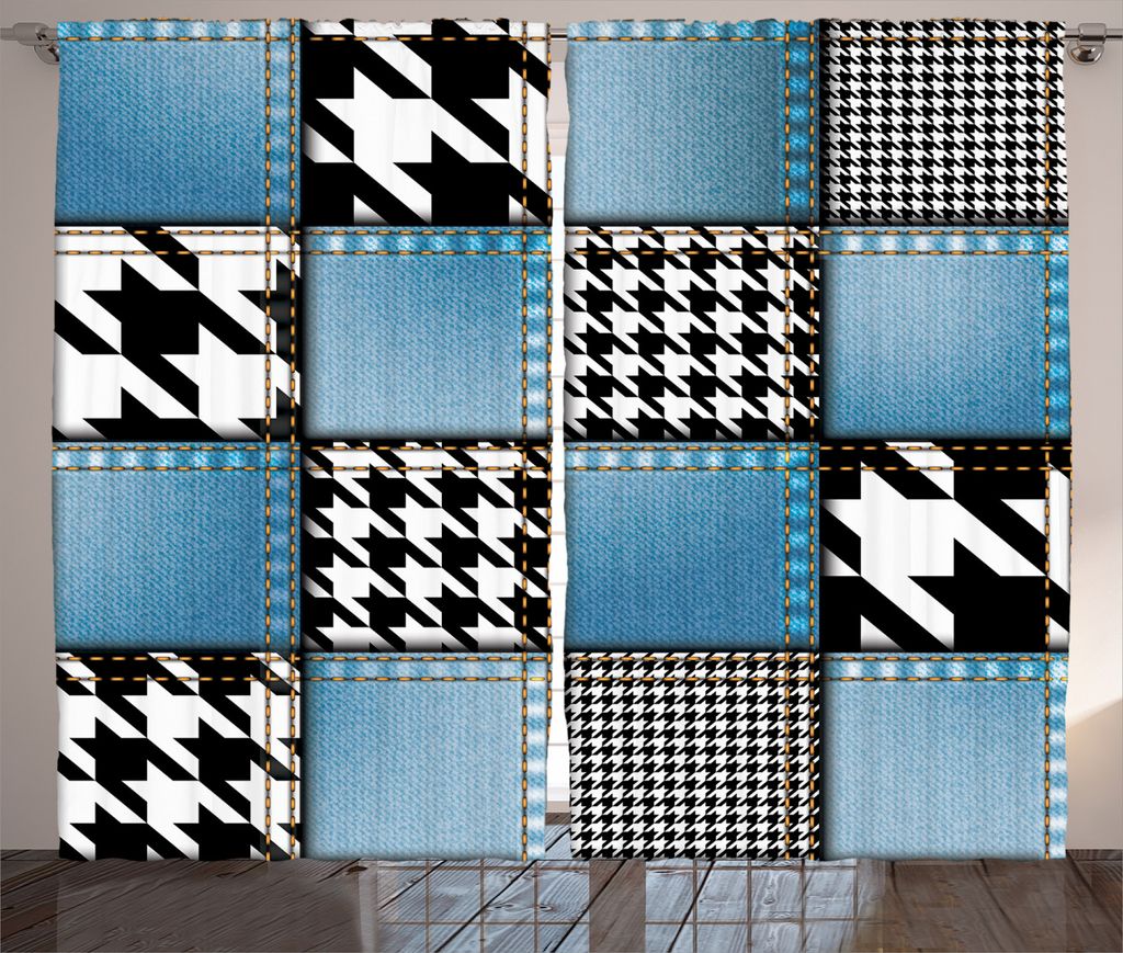 ABAKUHAUS Zebra-Druck Rustikaler Gardine, Denim-Patchwork, Schlafzimmer Kräuselband Vorhang mit Schlaufen und Haken, 280 x 225 cm, Mehrfarbig