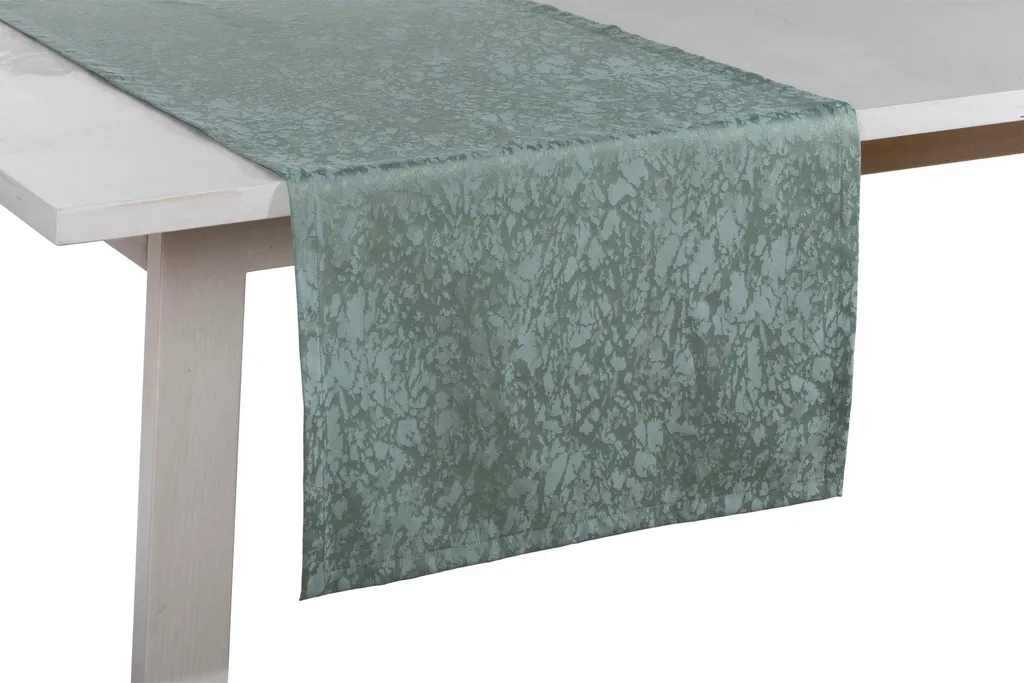 Chemin de Table Anti-Taches en Jacquard Vert Jade Motif Marbré 150cm