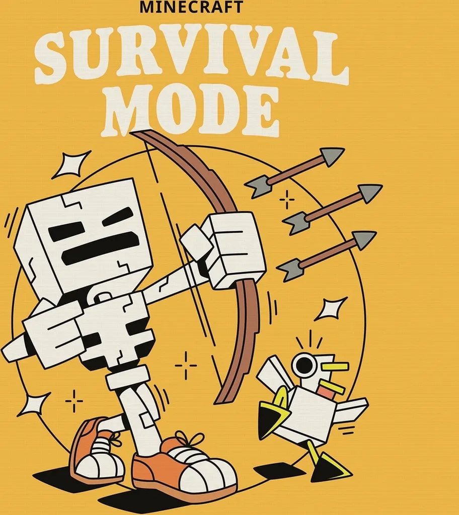 Minecraft Quadro su Tela Survival Mode 30x30 cm Decorazione Cameretta