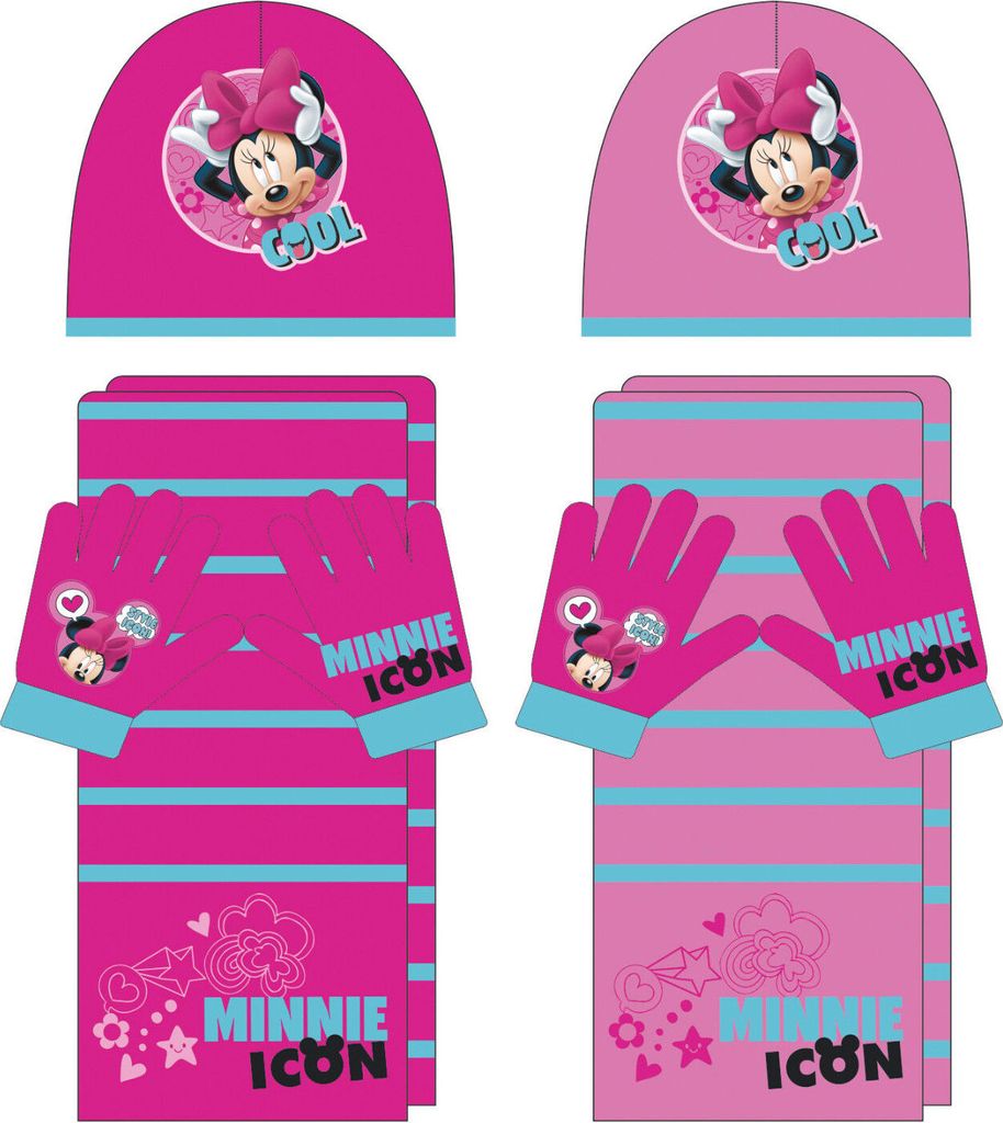 Minnie Maus 3tlg. Winterset Kindermütze Kinderschal Kinderhandschuhe WD9756 (Pink)
