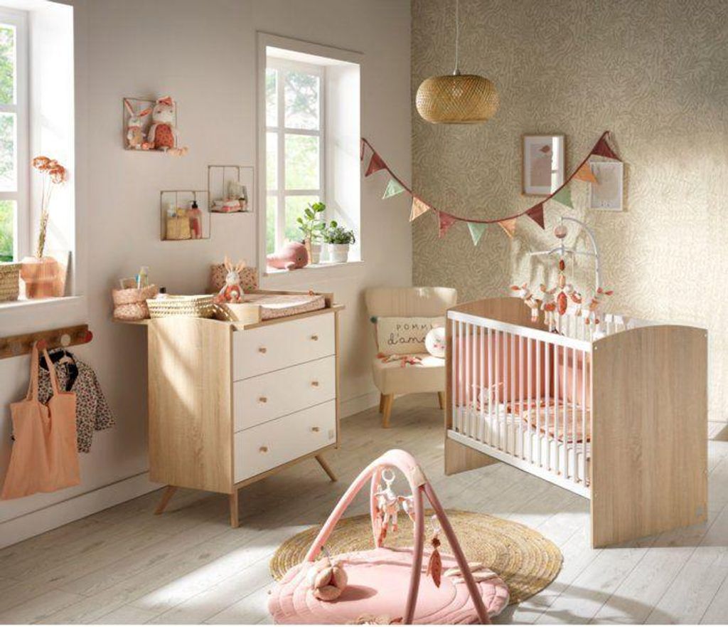 Babybett + Kommode Set Sauthon Access, 120 x 60 cm, 3 Schubladen, Holz/Weiß, Kinderzimmer Duo
