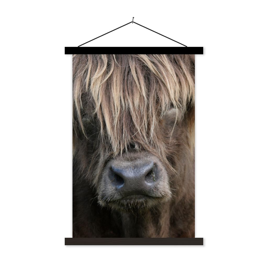MuchoWow Textilposter Schottischer Highlander - Braun - Nase 60x90 cm mit schwarzem Rahmen - Poster Wohnzimmer