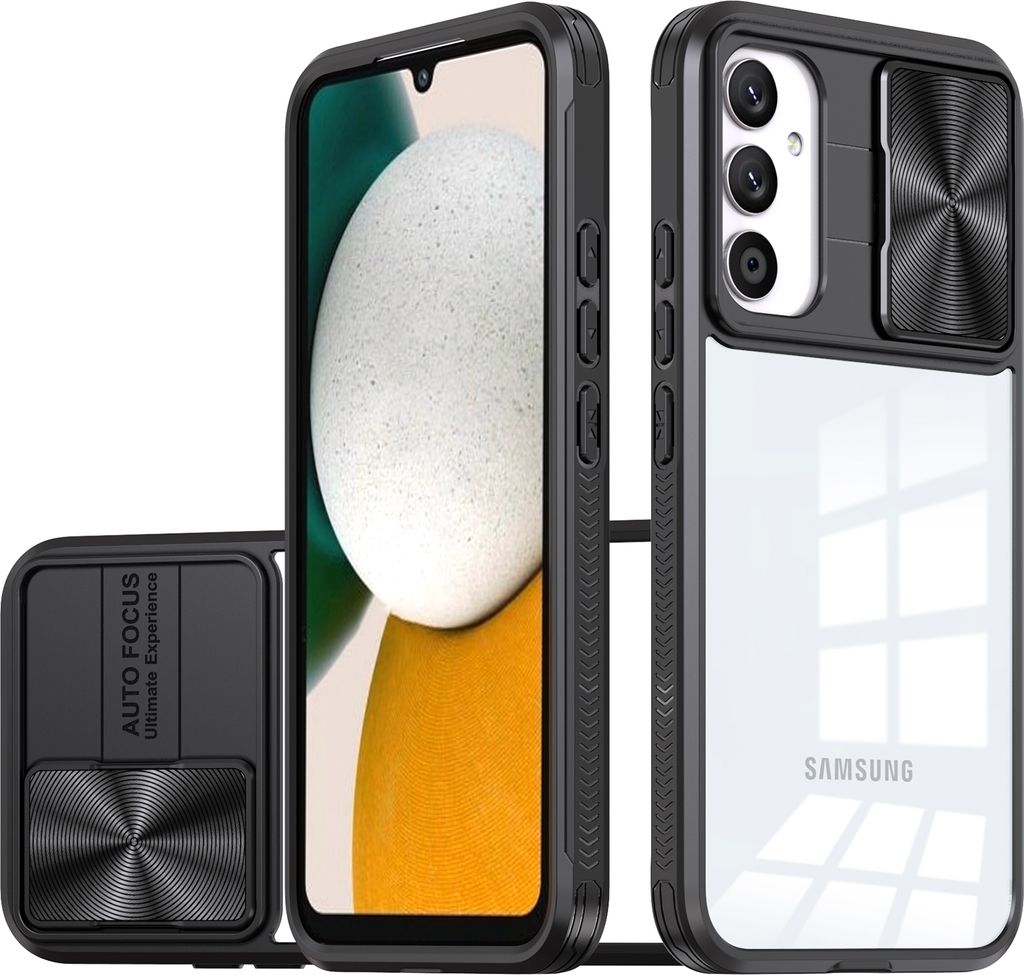 Hülle für Samsung Galaxy A34 Transparent TPU Bumper Schutzhülle mit Schiebe Kamera Schutz Schwarz
