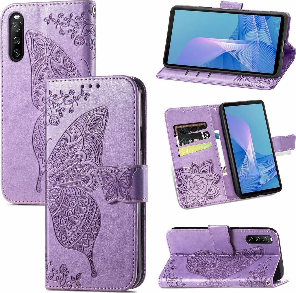 König Design Hülle kompatibel mit Sony Xperia 10 III Kunstleder Handyhülle - Handy Case Violett Hell
