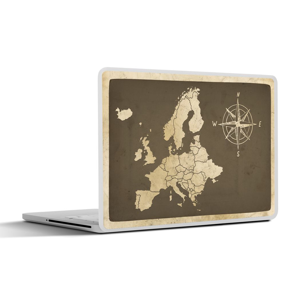 MuchoWow Laptop Aufkleber Sticker Cover Karte von Europa - Vintage - Kompass 25x18 cm - Laptop-Deko
