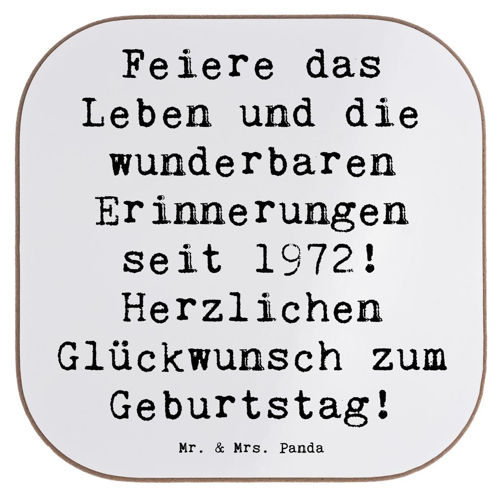 Mr. & Mrs. Panda Untersetzer Glas Spruch 1972 Geburtstag - Weiß - Geschenk, Tassenuntersetzer, Geburtstagsgeschenk, Alter, wunderbare Erinnerungen...