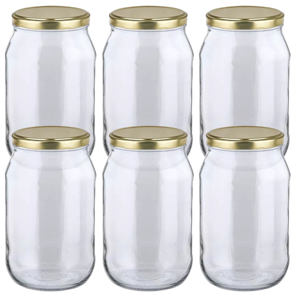 MIKONI Gurkenglas 1,7 L | 6 STÜCK | Gold Deckel | Einweckgläser, Einmachgläser, Vorratsgläser, 1700ml, Einmachglas, Sturzgläser, Gurkengläser