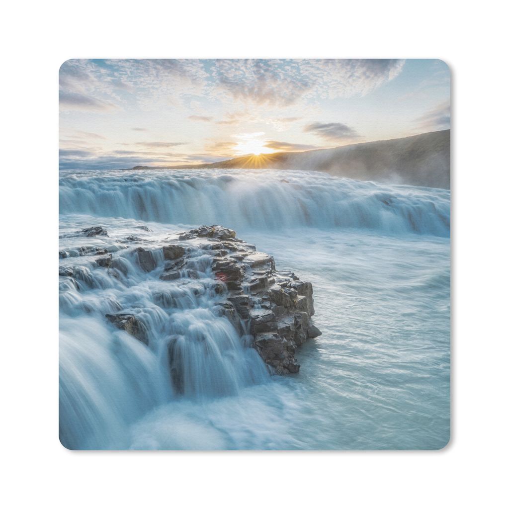MuchoWow Mauspad Mousepad Wasserfall - Wasser - Steine - Sonne - Natur 20x20 cm - Mousepads - Maus Mat - Pad - Mausunterlage - Desk Mat - Bureaua...