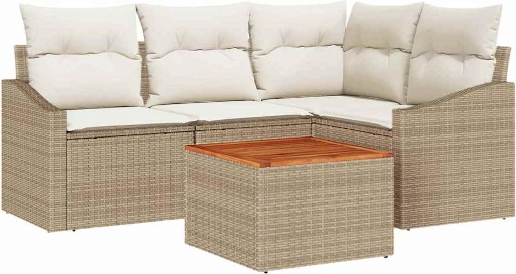 Gartensofa-set mit Speicher 5 pcs Beige und Creme Poly-Rattan