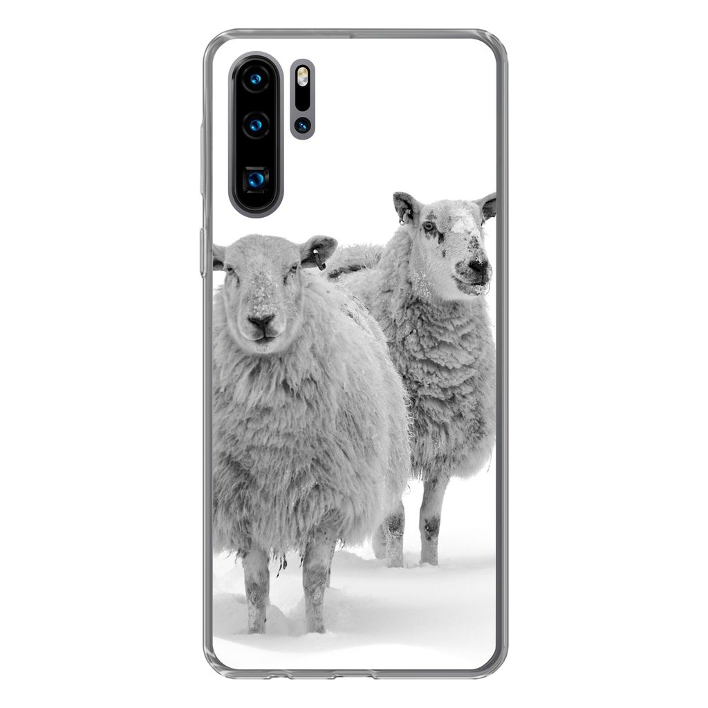 MuchoWow Handyhülle Schutzhülle Hülle für Huawei P30 Pro Schafe - Schnee - Weiß Silikon Softcase Handy Hülle - Schutzdeckel