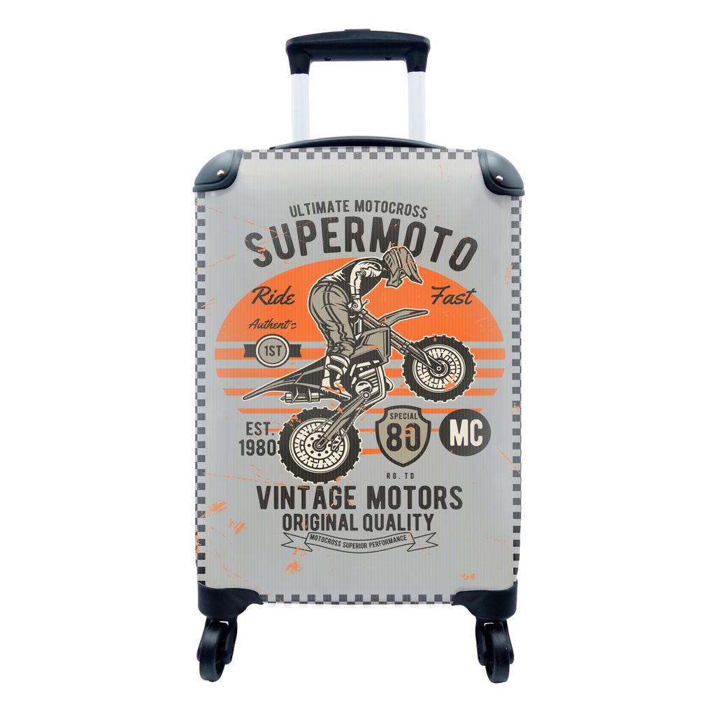 MuchoWow Koffer Handgepäck Trolley Rollkoffer Kleine Reisekoffer mit 4 Rollen - Mancave - Motor - Motocross - Retro - Cabin Size < 55x40x23 cm &...