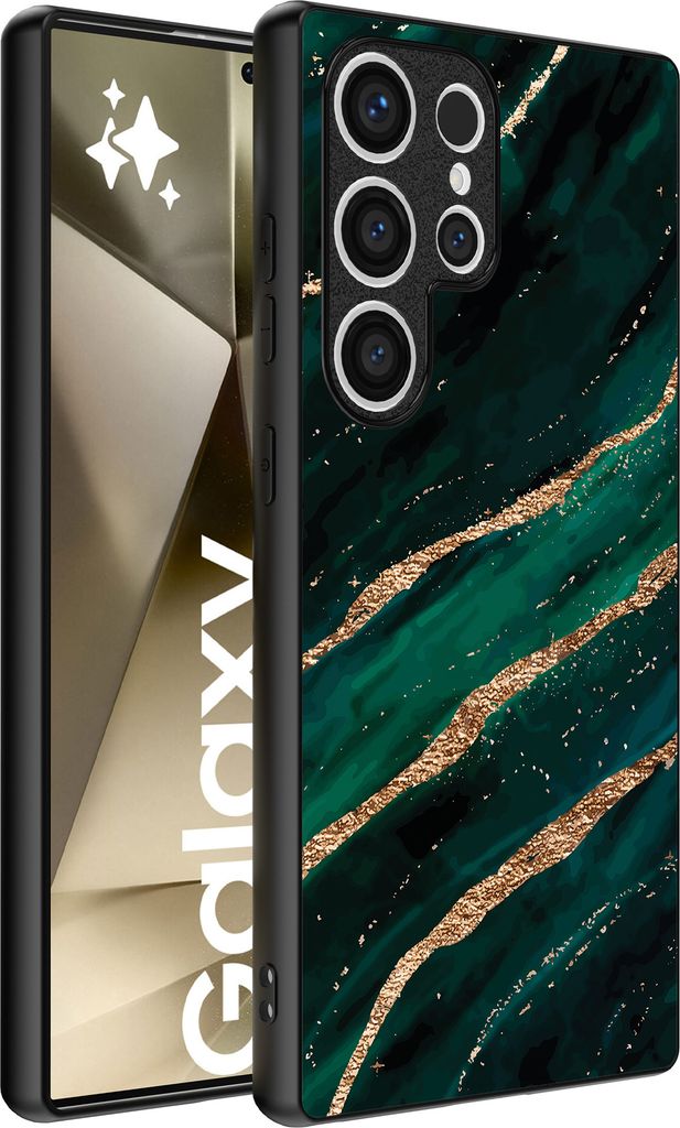 Handyhülle passend für Samsung Galaxy S24 Ultra mit Marmordruck - TPU Back Cover Case Marble Design - Grün Gold