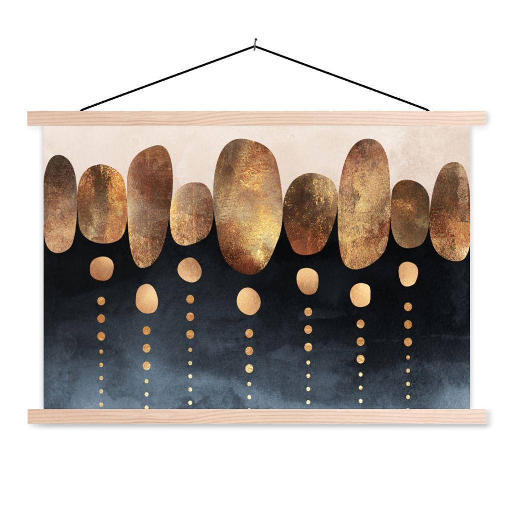 MuchoWow Textilposter Gold - Abstrakt - Luxus 120x80 cm mit holzfarbenen Rahmen - Aufhängeset