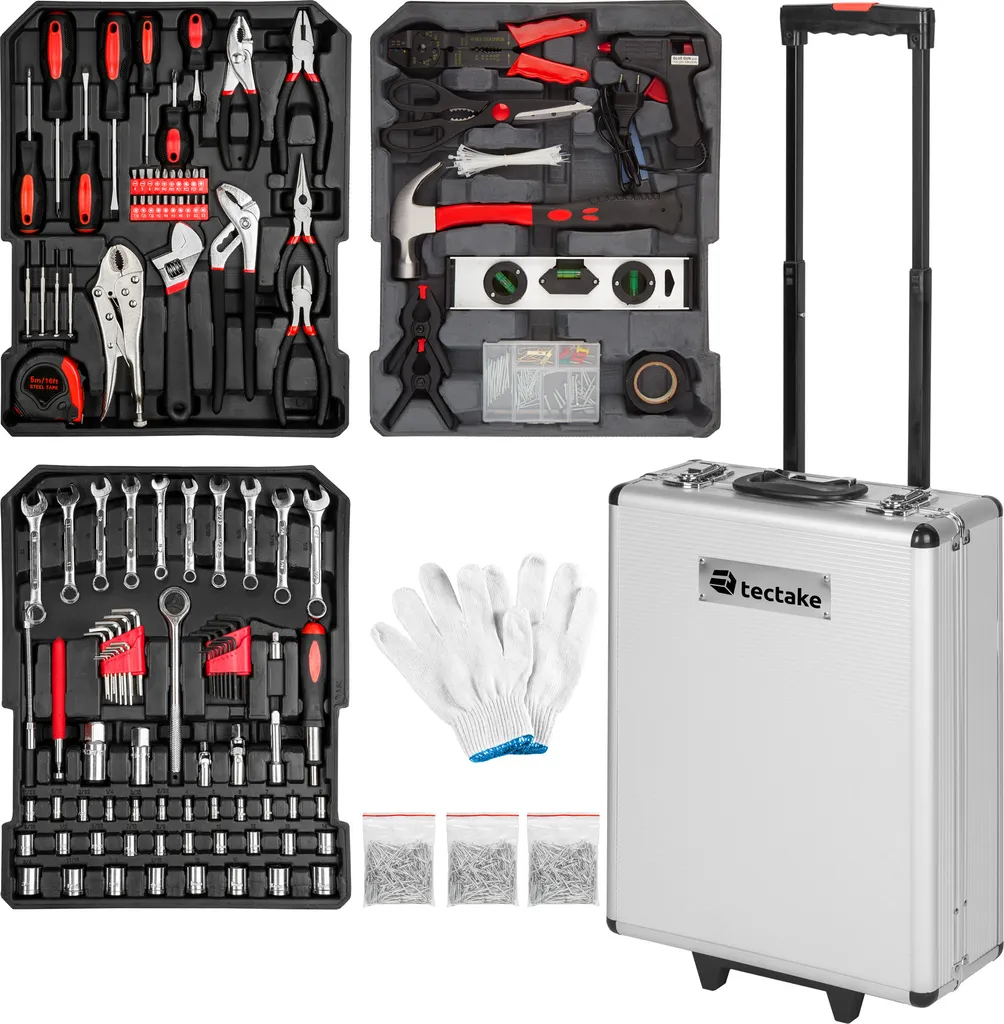 Mallette à outils 799 pièces noire avec chariot à roulettes pour bricolage