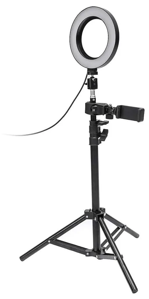 Lampe pour selfies ronde 17 cm et trépied de bureau réglable