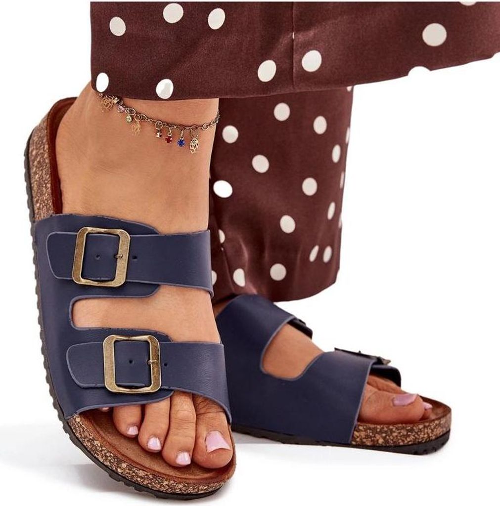 Damen Korkplattform Sandalen mit Schnallen dunkelblau Vesina 40
