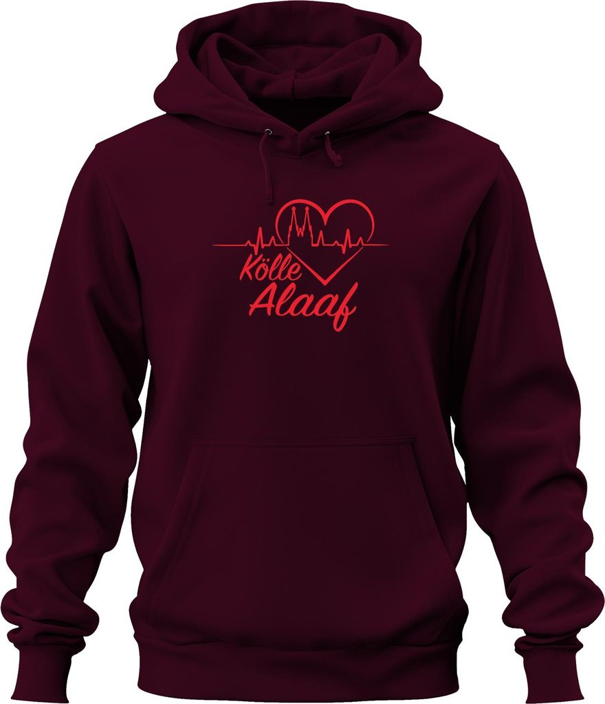 Kölle Alaaf Karneval Kölner Dom Herz Jeck Fasching Fastnacht Uni Hoodie Kapuzenpullover, Burgundy, S