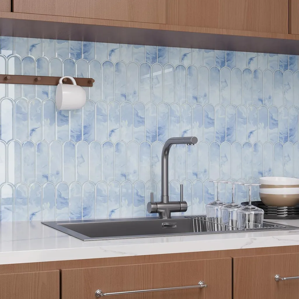 Pannelli Adesivi 3D Blu per Cucina e Bagno - 20 Pezzi 30,5x30,5 cm - 8