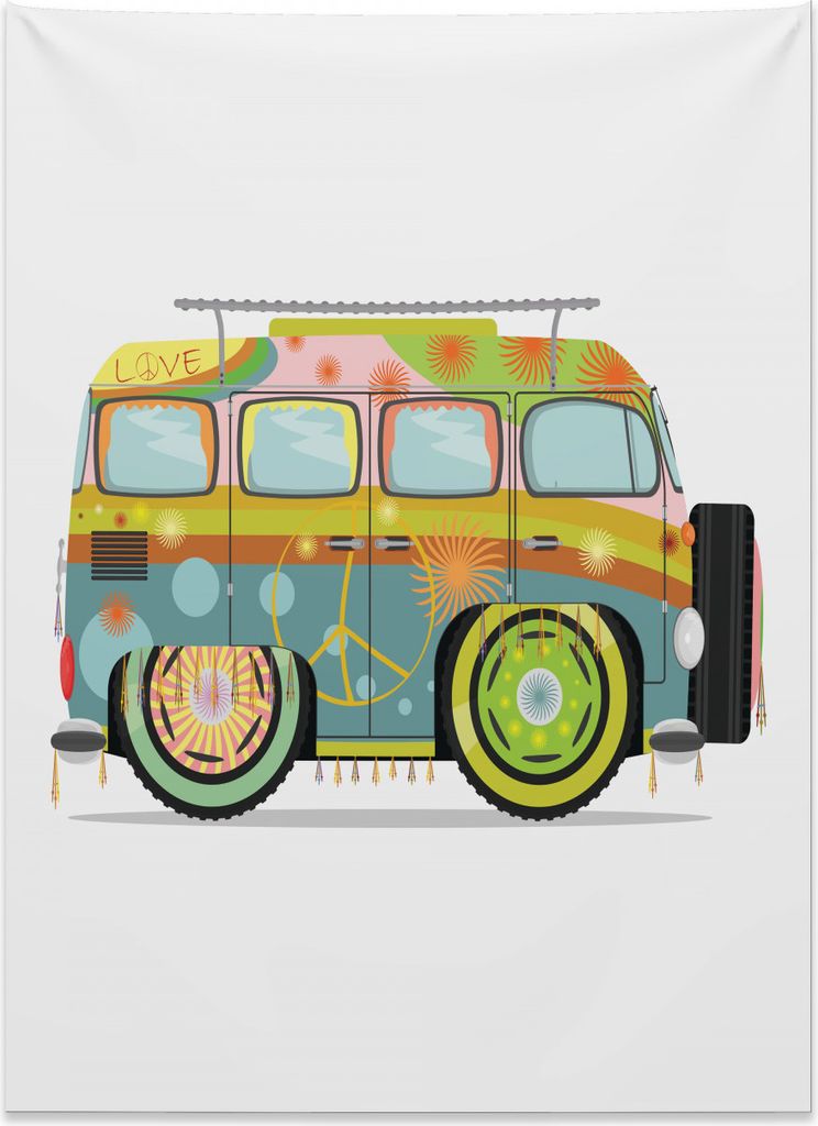 Abakuhaus urban Graffiti Wandteppich, Hippie Campervan aus Weiches Mikrofaser Stoff Kein Verblassen Klare Farben Waschbar, 110 x 150 cm, Mehrfarbig