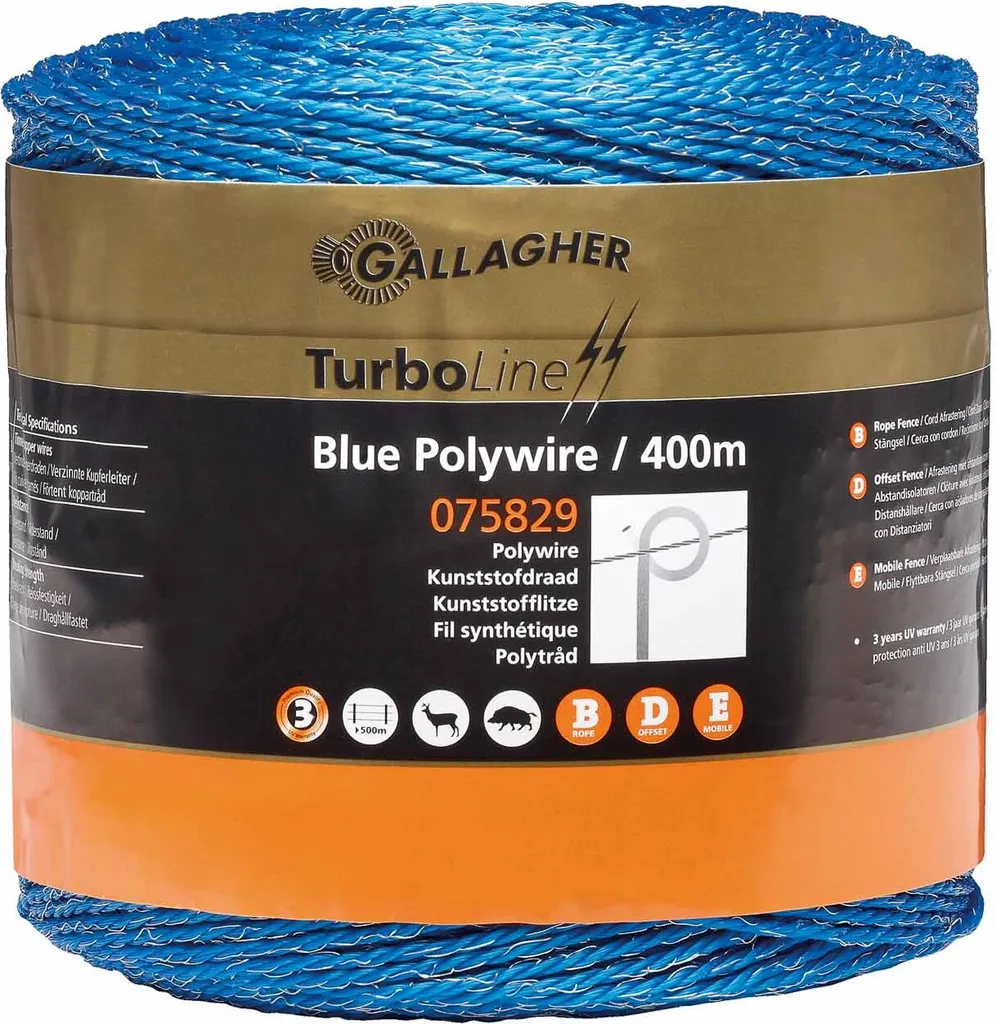 Fil tressé bleu 400m Gallagher TurboLine ultra conducteur et durable