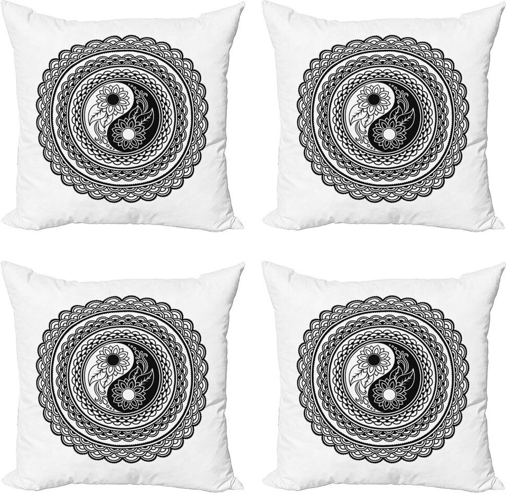 ABAKUHAUS Schwarz und weiß Kissenbezug Set (4 Stück), Yin-Yang, Moderner Doppelseitiger Digitaldruck, 45 cm x 45 cm, Schwarz und weiß