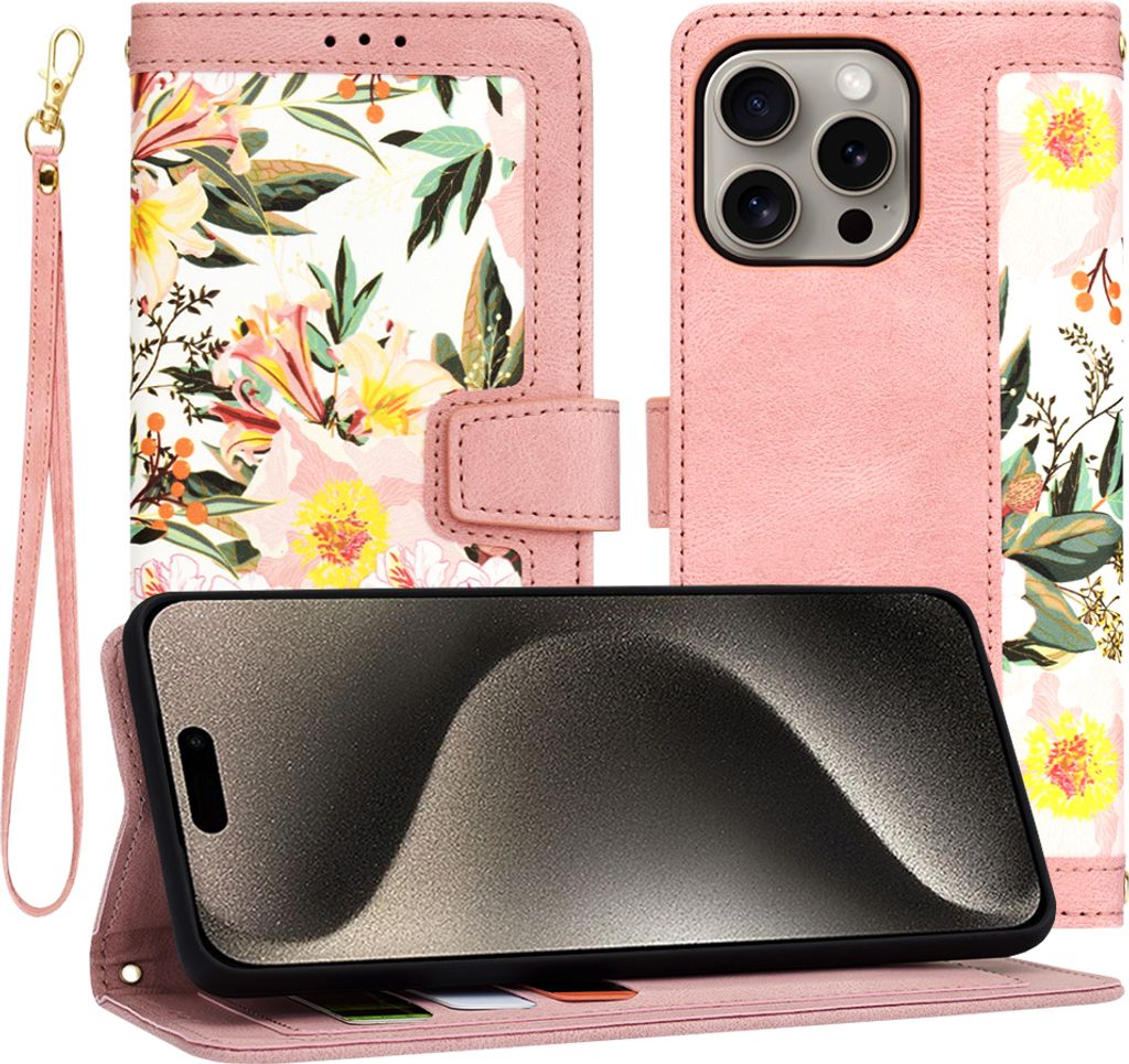 Techsuit FlipCraft Book Wallet Klapphülle mit Kabel für Apple iPhone 15 Pro Max - Sweetheart Pink
