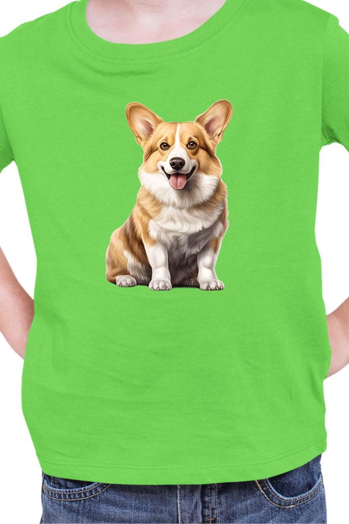 Kinder T-Shirt Dogs Breeds Pembroke Welsh Corgi Dog Breed 006, 7-8 Jahr - 128 / Lime