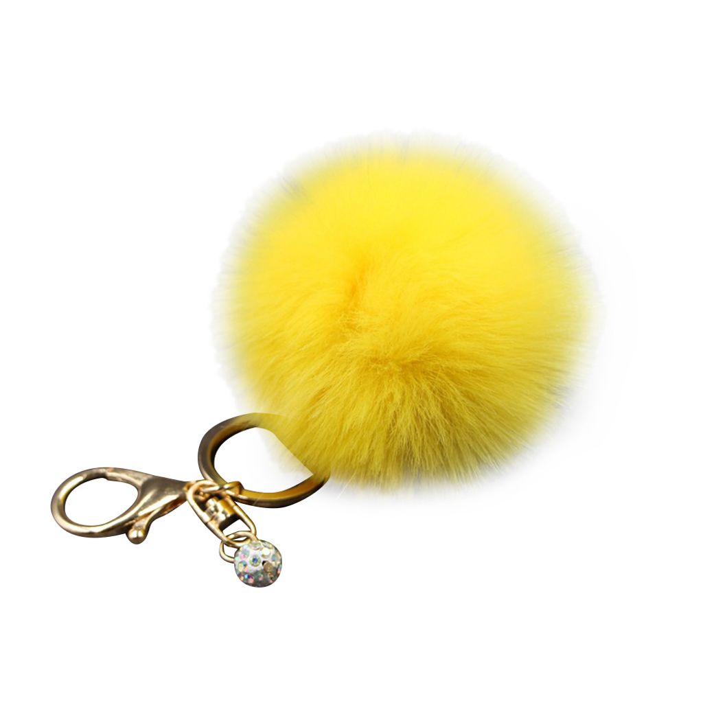 Bunte Frauen Kunstkaninchenfell Ball Pompon Schlüsselanhänger Handy Handtasche Charm Anhänger-Gelb