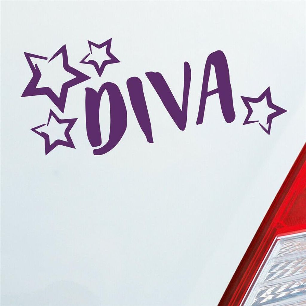 Auto Aufkleber Diva Sterne Stars Schriftzug 17,5x10 cm Lila Sticker Heckscheibenaufkleber