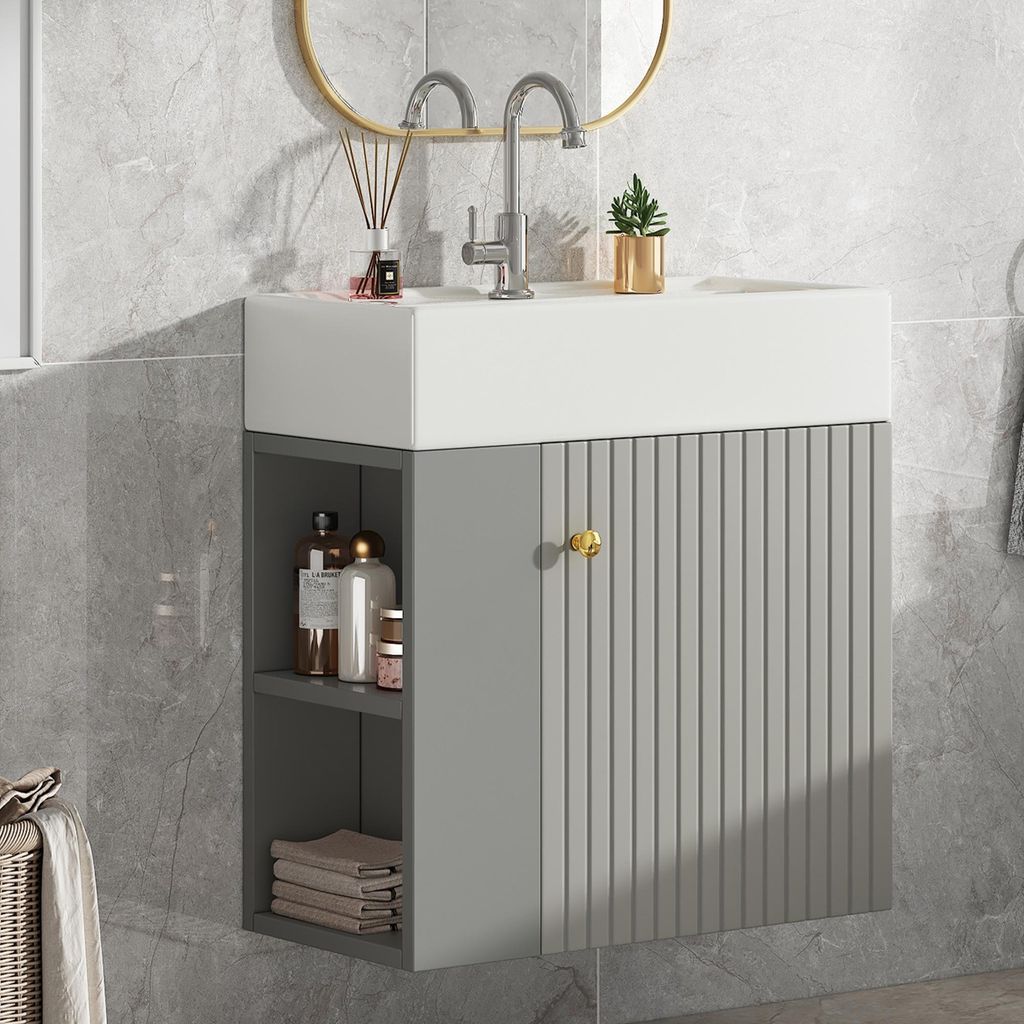 Badezimmermöbel Waschbecken mit Waschtischunterschrank 55 cm , Waschtischunterschrank , Waschtischunterschrank hängend, Kleine Gästebadmöbel, g...
