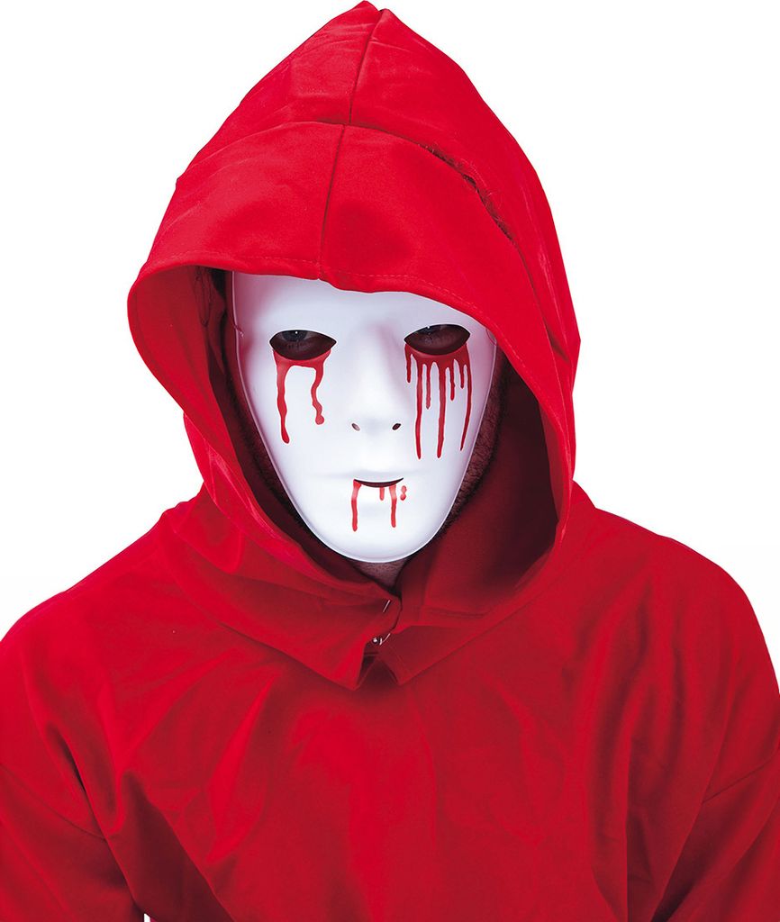 Halloween-Maske mit blutenden Wunden Vollmaske weiss-rot Produktbild 