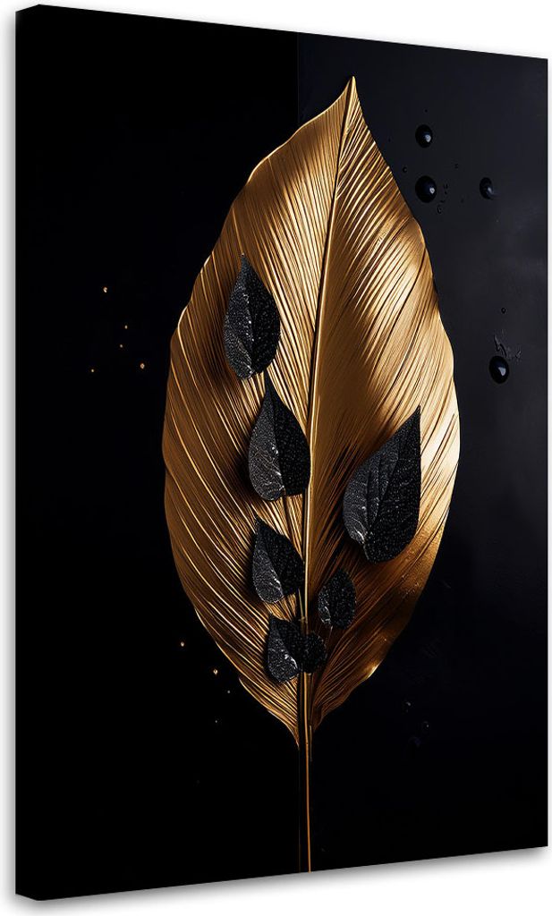 Leinwandbild Goldenes Blatt Glamour Loft 70x100 Feeby Gold bild für die wand bereit zum aufhängen