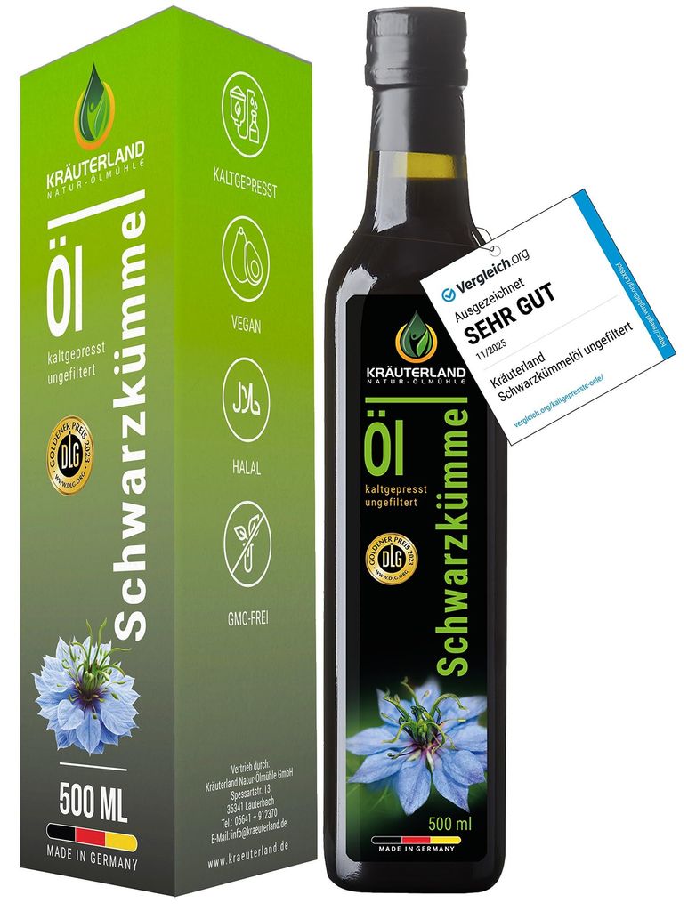 Kräuterland Schwarzkümmelöl ungefiltert 500ml Produktbild 